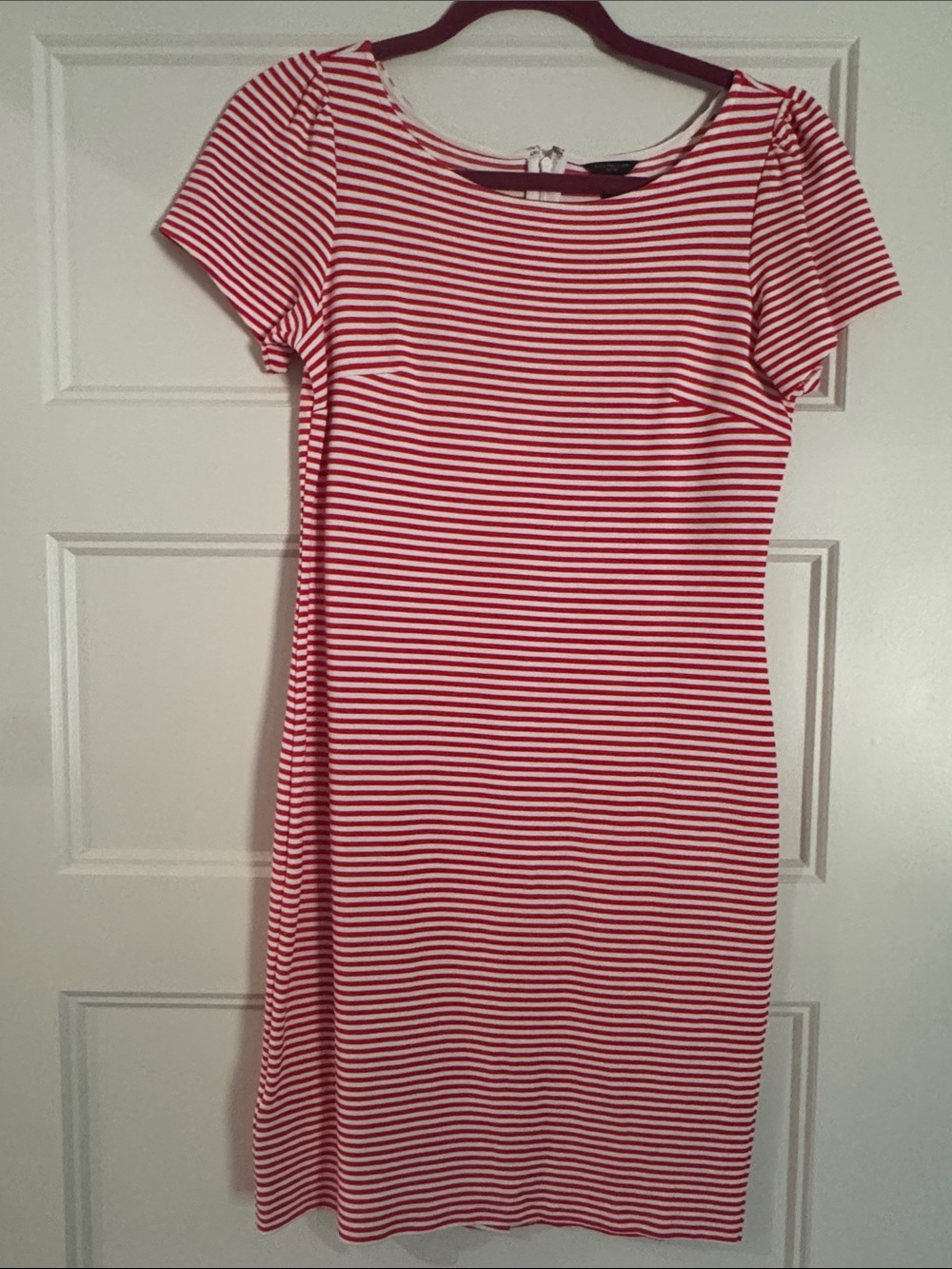 Ann Taylor Red & White Striped Short-Sleeve Mini Dress